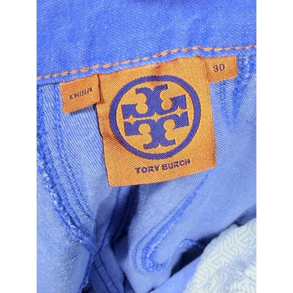 Tory Burch Blue Flare Pants Sz 30 Stretch Cotton Bootcut Preppy Chic‎ Trouser